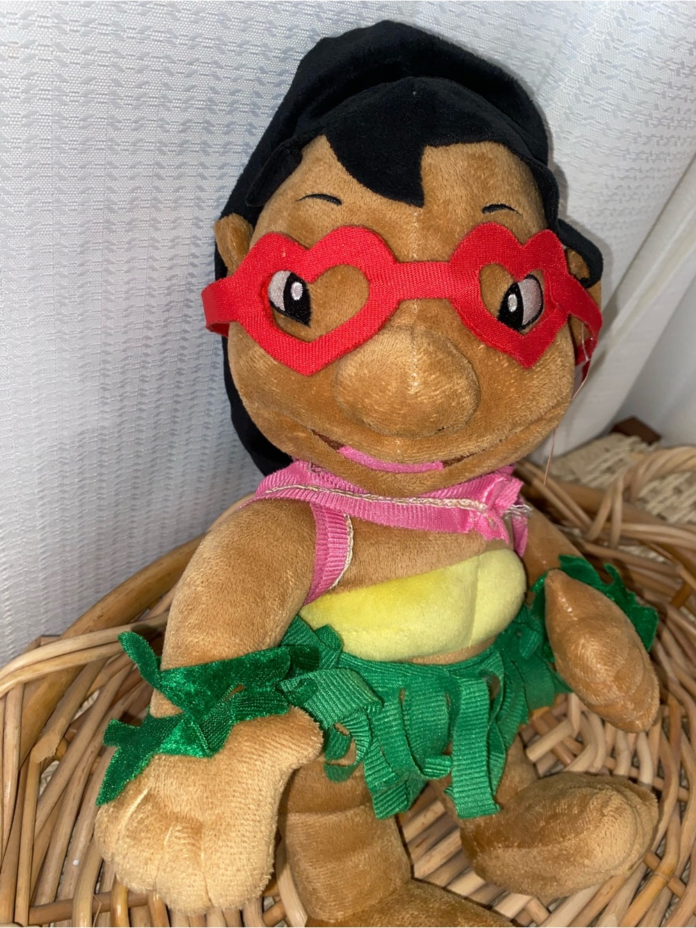 Disney Brown Plush Hula Doll with Red Heart Glasses and Green Skirt Lilo